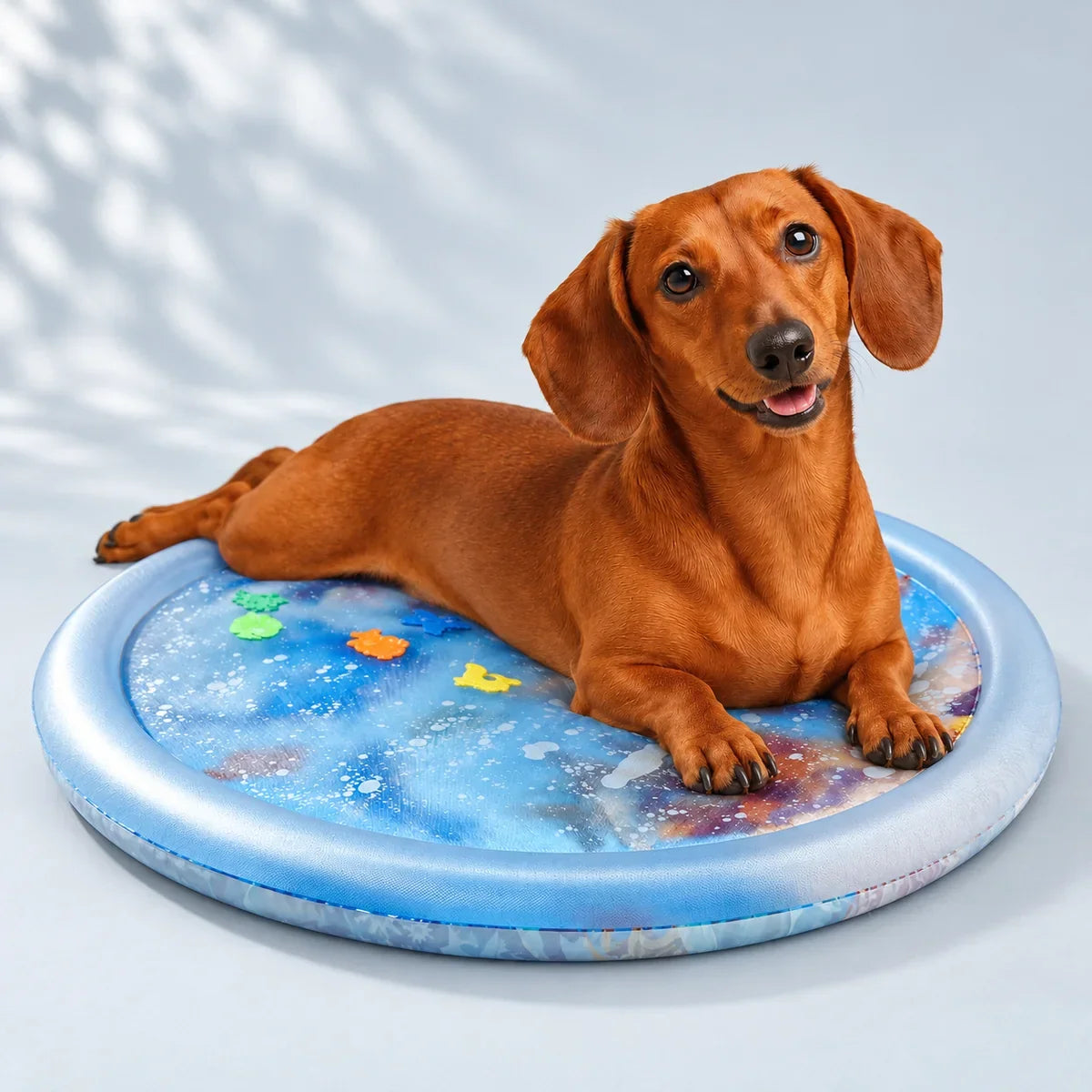 A Dachshund with the Upgraded Nail-Resistant Cooling Water Bed
