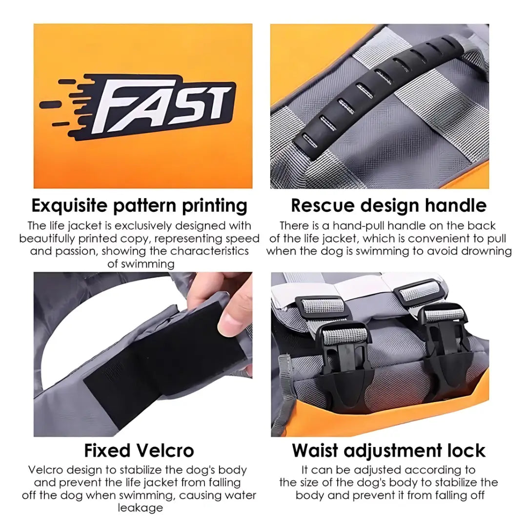 Fast-Track High-Vis Dog Life Jacket with Rescue Handle - -Viva Essence Pet