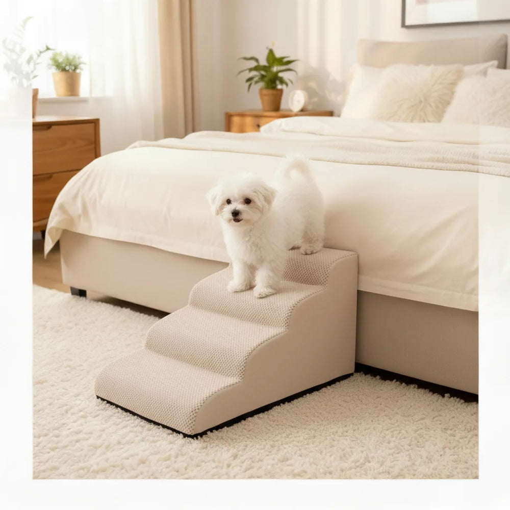 Removable machine-washable cover on soft pet steps for easy home cleaning - vivaessencepet
