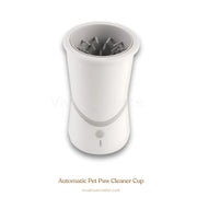 A sleek, white automatic paw cleaner for dogs and cats, designed to quickly clean muddy paws - vivaessencepet