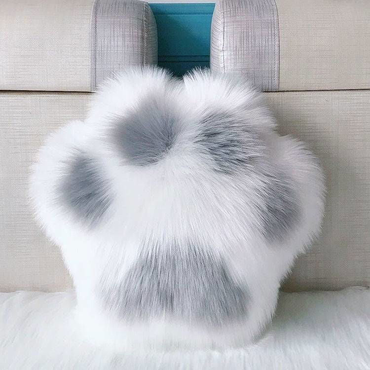 Plush Cat Paw Cushion for Instant Coziness - White Gray Claw 50x50cm (19.7x19.7 inches) Double-Sided Hair -Viva Essence Pet