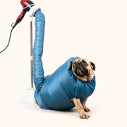 SwiftDry pet drying bag in use, containing a clean dog post-bath to prevent water-splashed walls - vivaessencepet