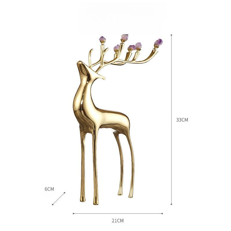 Luxury Amethyst Brass Deer Sculpture | Elegant Home Decor - Amethyst Deer - Large -Viva Essence Pet