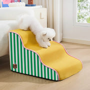 1. Three-step orthopedic dog stairs in a soft grey chenille fabric, offering joint relief for pets - vivaessencepet