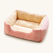 Pink Cozy Haven plush bolster pet bed with raised sides and a lowered front entry