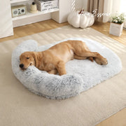 A plush, round orthopedic calming pet bed with high walls, shown in a neutral tan faux fur - vivaessencepet