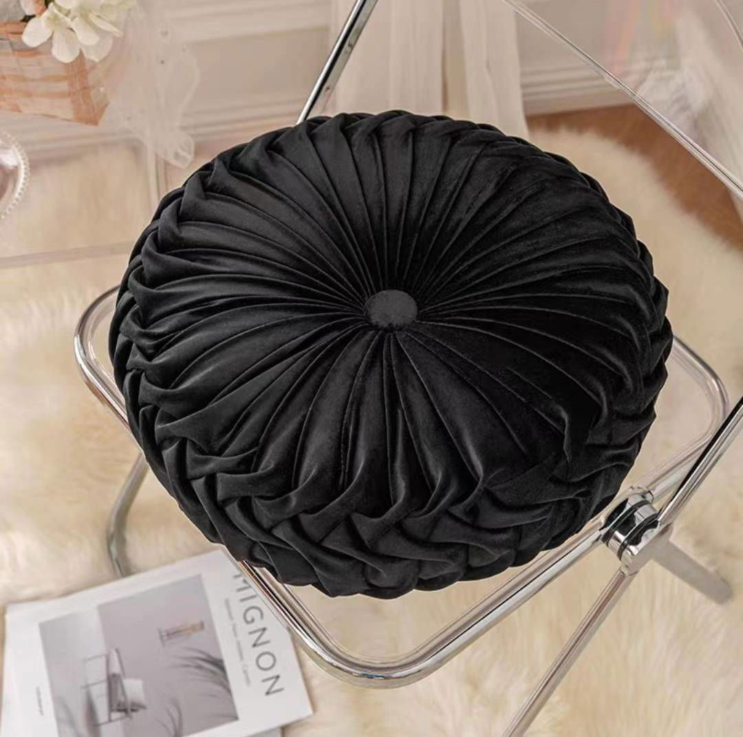 Velvet Pleated Pumpkin Cushion - Black -Viva Essence Pet
