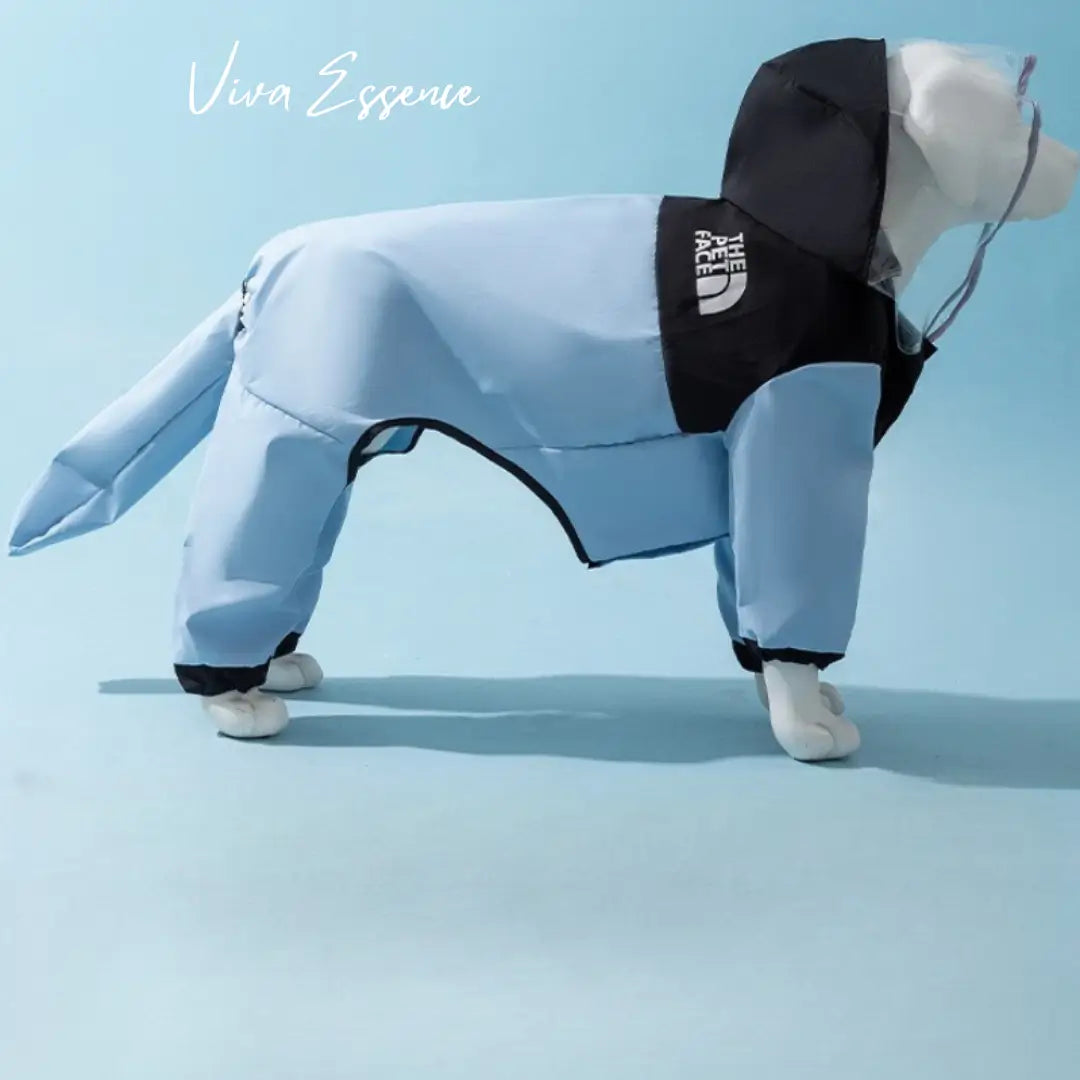 Imperméable costume de dinosaure protecteur pour chien avec pics réfléchissants sur un chien heureux en promenade dehors - vivaessencepet