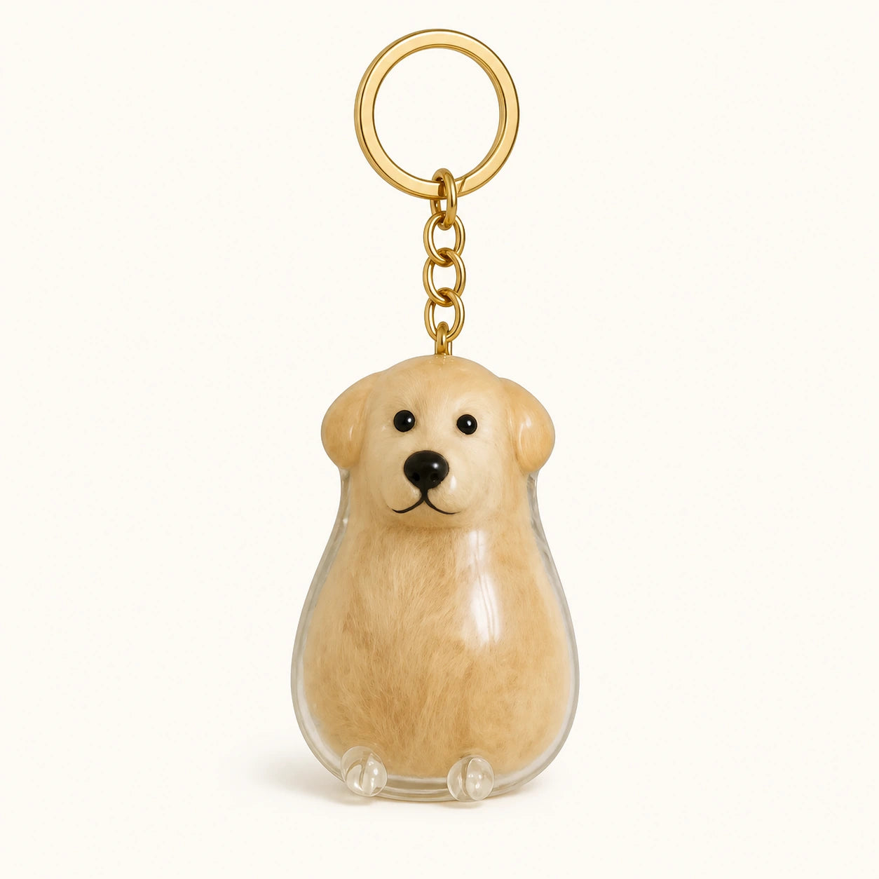 Schlüsselanhänger als Fellandenken Lovely Golden Retriever mit transparenter Kapsel auf warm elfenbeinfarbenem Hintergrund
