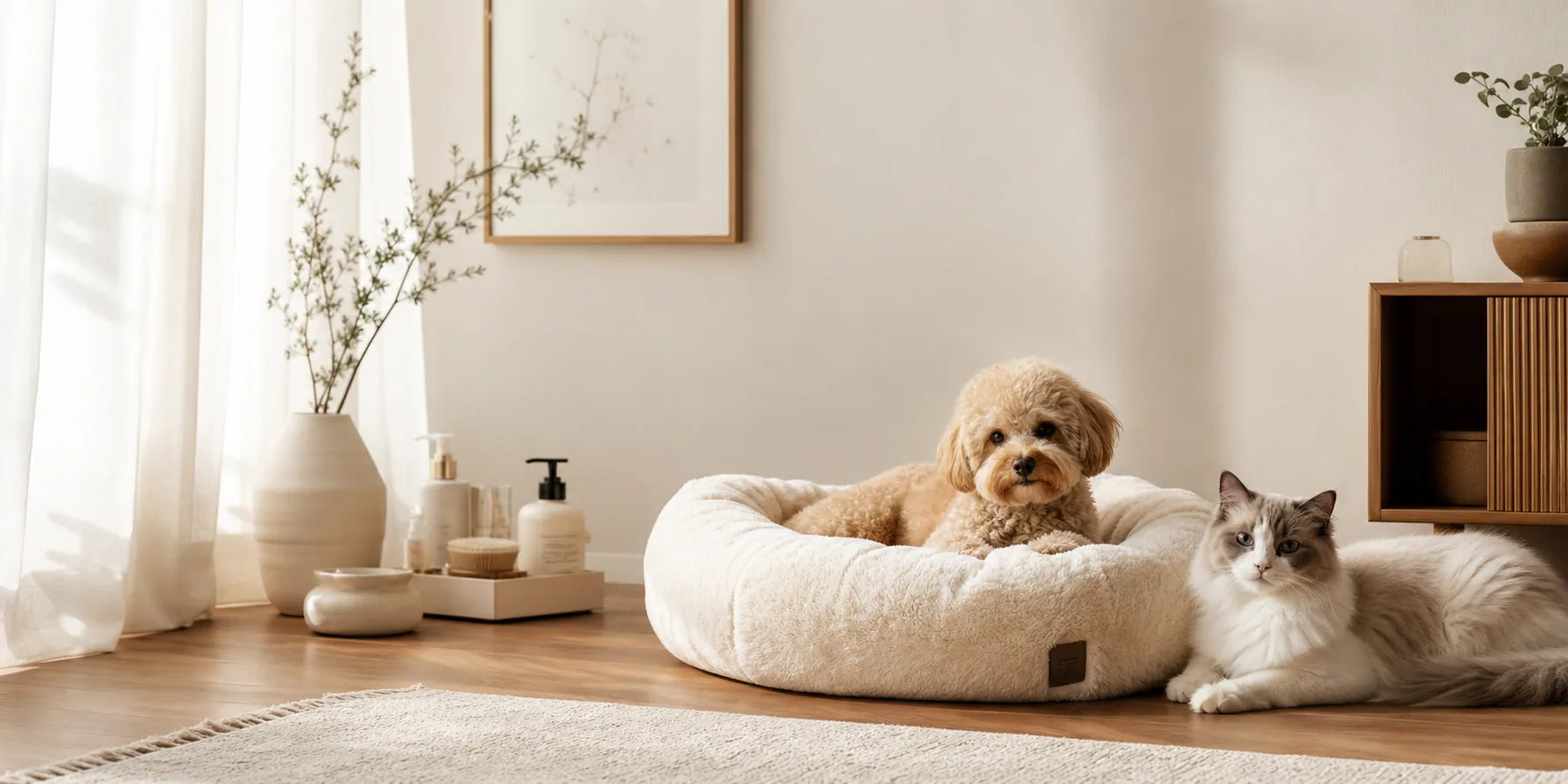 Propriétaire ouvrant un colis avec son chien à proximité