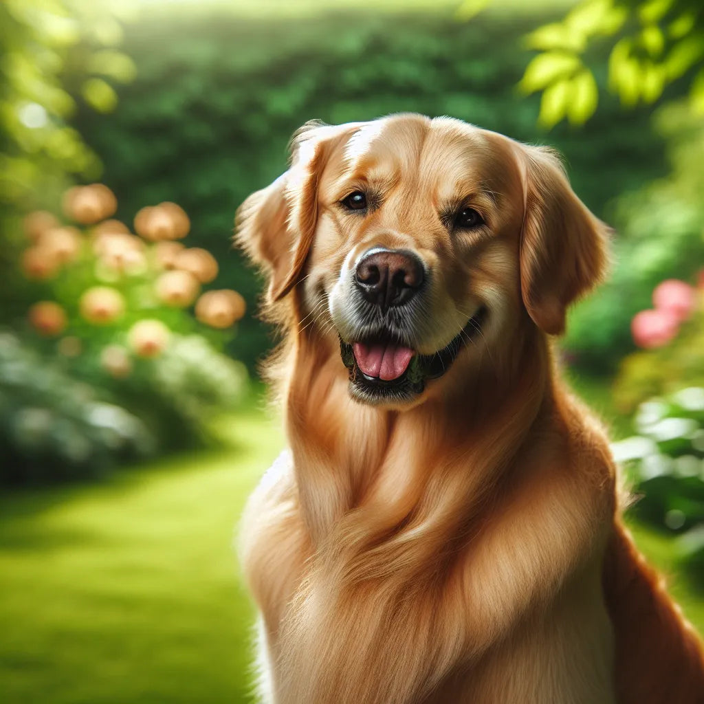 Golden Retriever with a full, brushed double coat outdoors