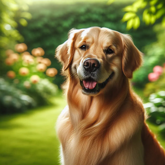 Golden Retriever with a full, brushed double coat outdoors