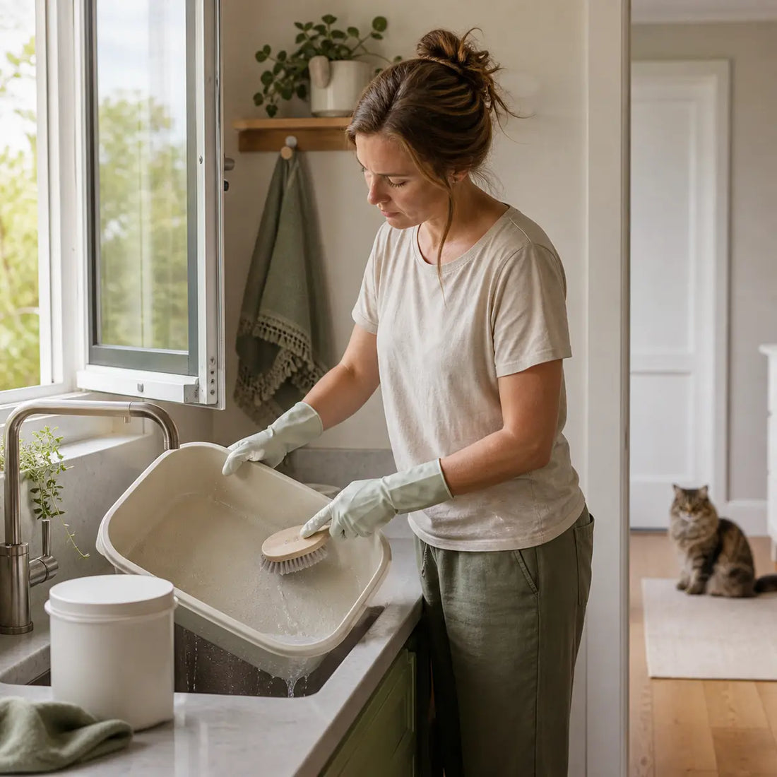 Katzenklo sicher reinigen: Dämpfe und Rückstände