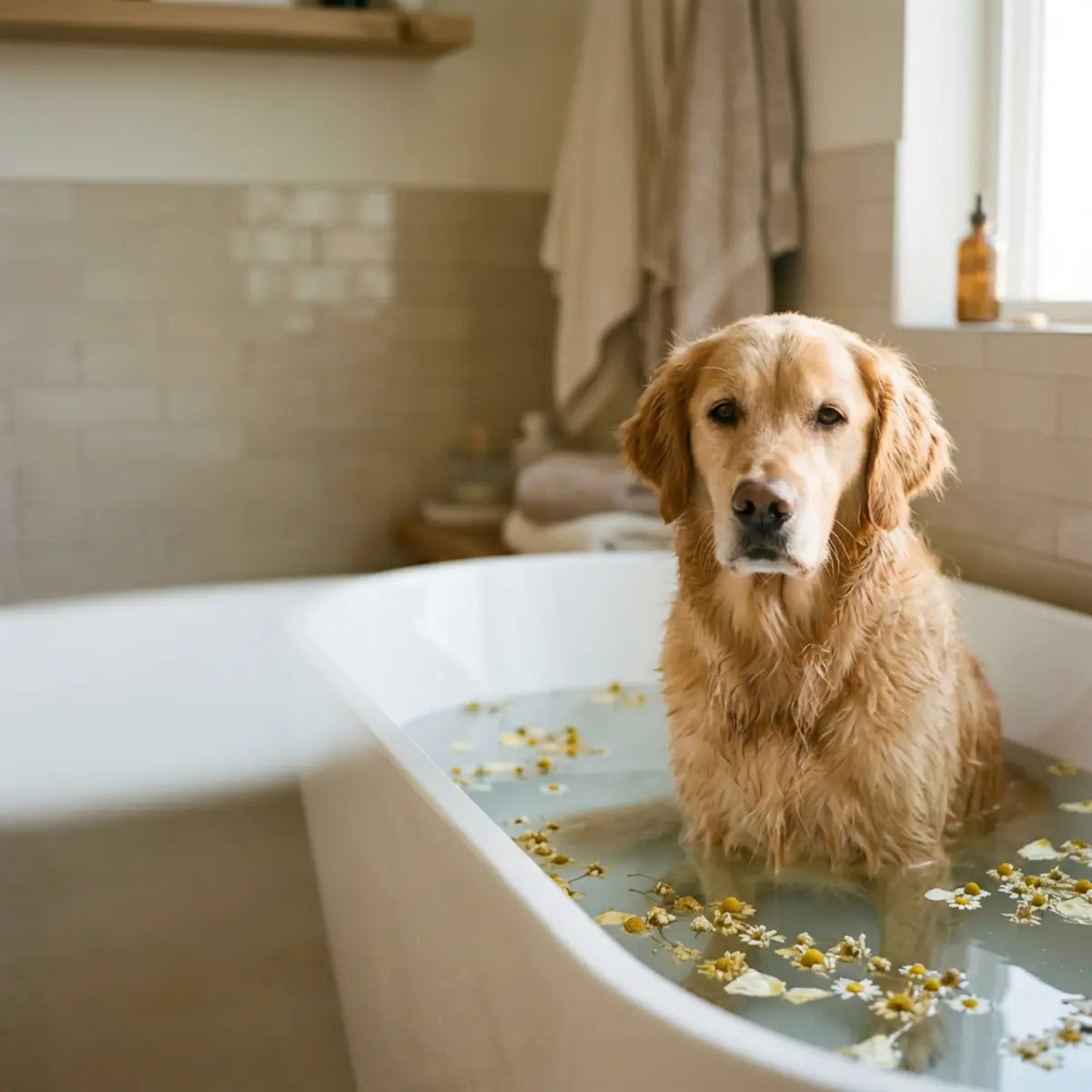 We onderzochten de opname via de huid bij honden in botanische baden