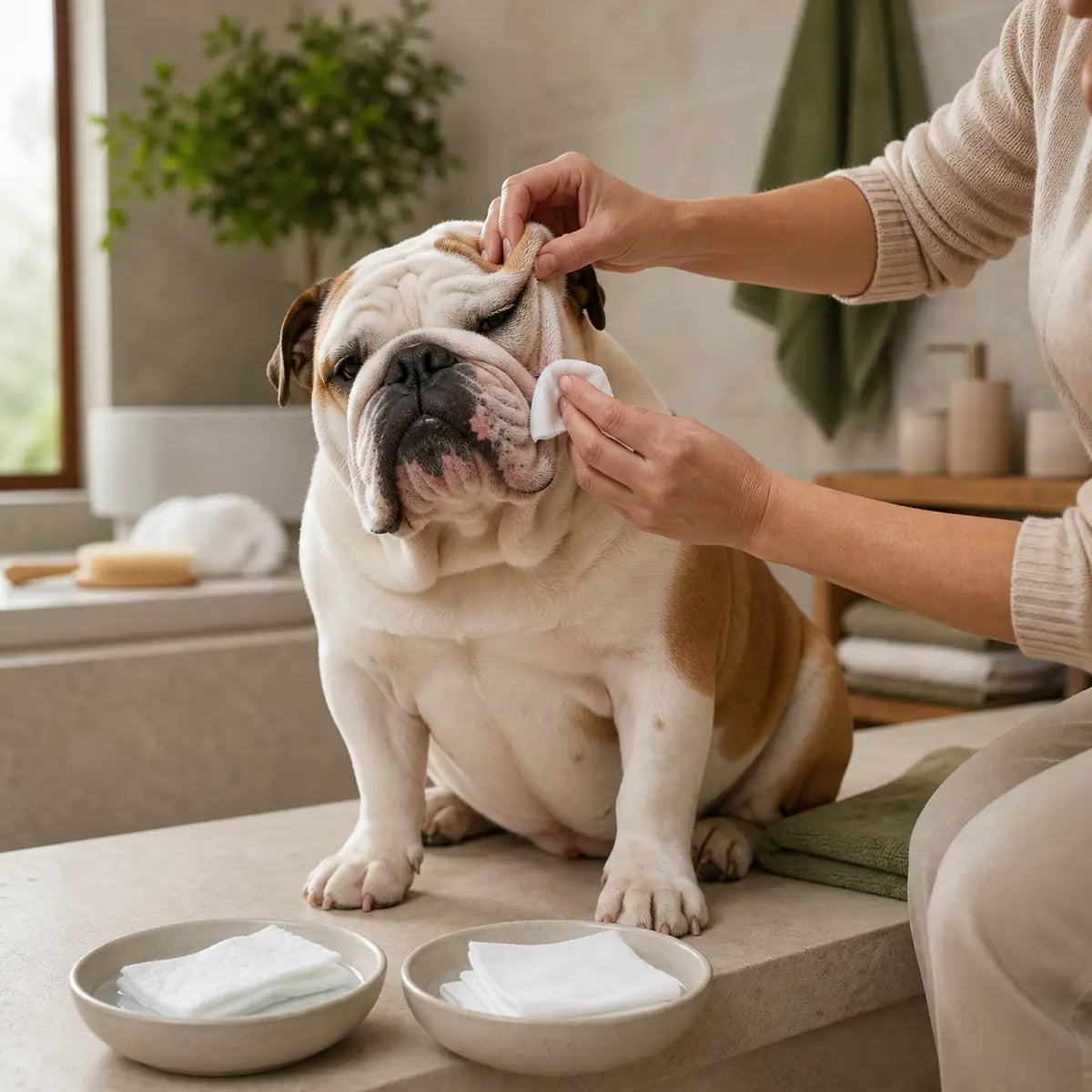 So reinigst du die Falten deiner Bulldogge, ohne Feuchtigkeit darin einzuschließen