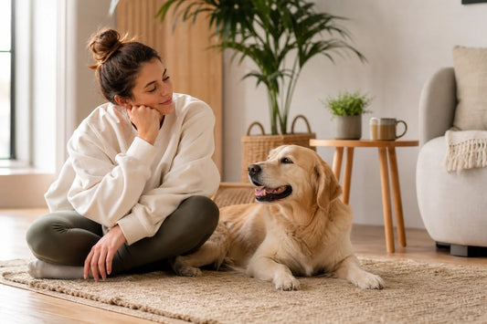 Hund, der sich zu Hause neben seinem Besitzer entspannt