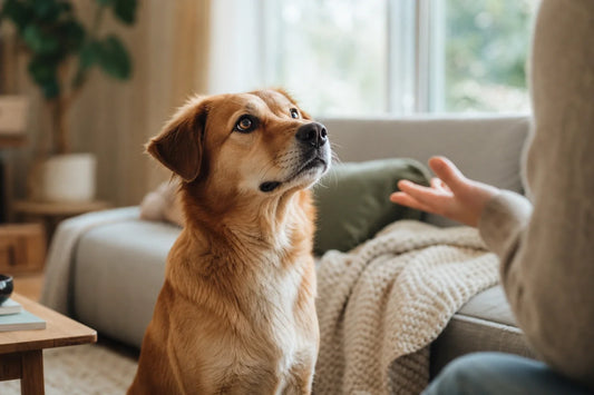 Cane che guarda una persona in casa