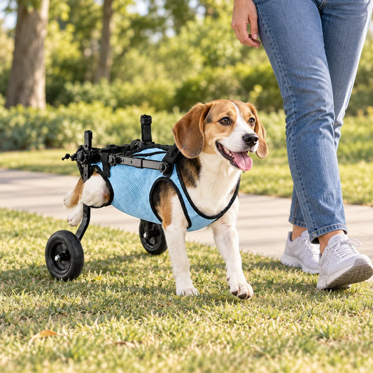 犬用車いすでのお出かけ：車への乗せ方、芝生、短いルート