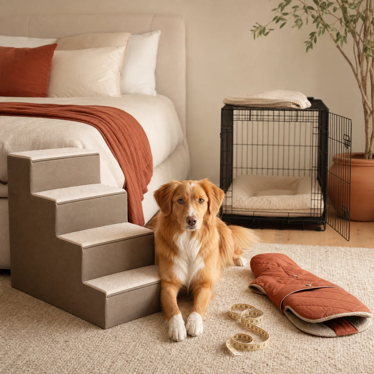 Pet products laid out for fit checks before buying the wrong size
