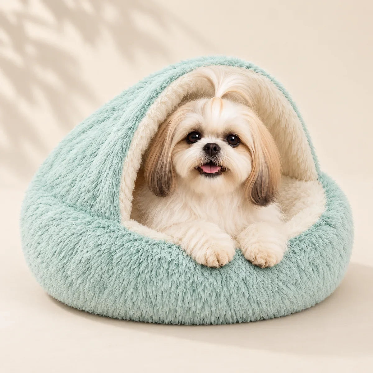 A Shih Tzu with the Snuggle Haven Cozy Cave Pet Bed