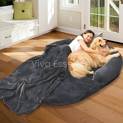 2-in-1 Calming Giant Dog Bed & Sofa for Pets & Humans - Gray 6XL - 71in x 45.3in x 9.8in (180cm x 115cm x 25cm) Viva Essence