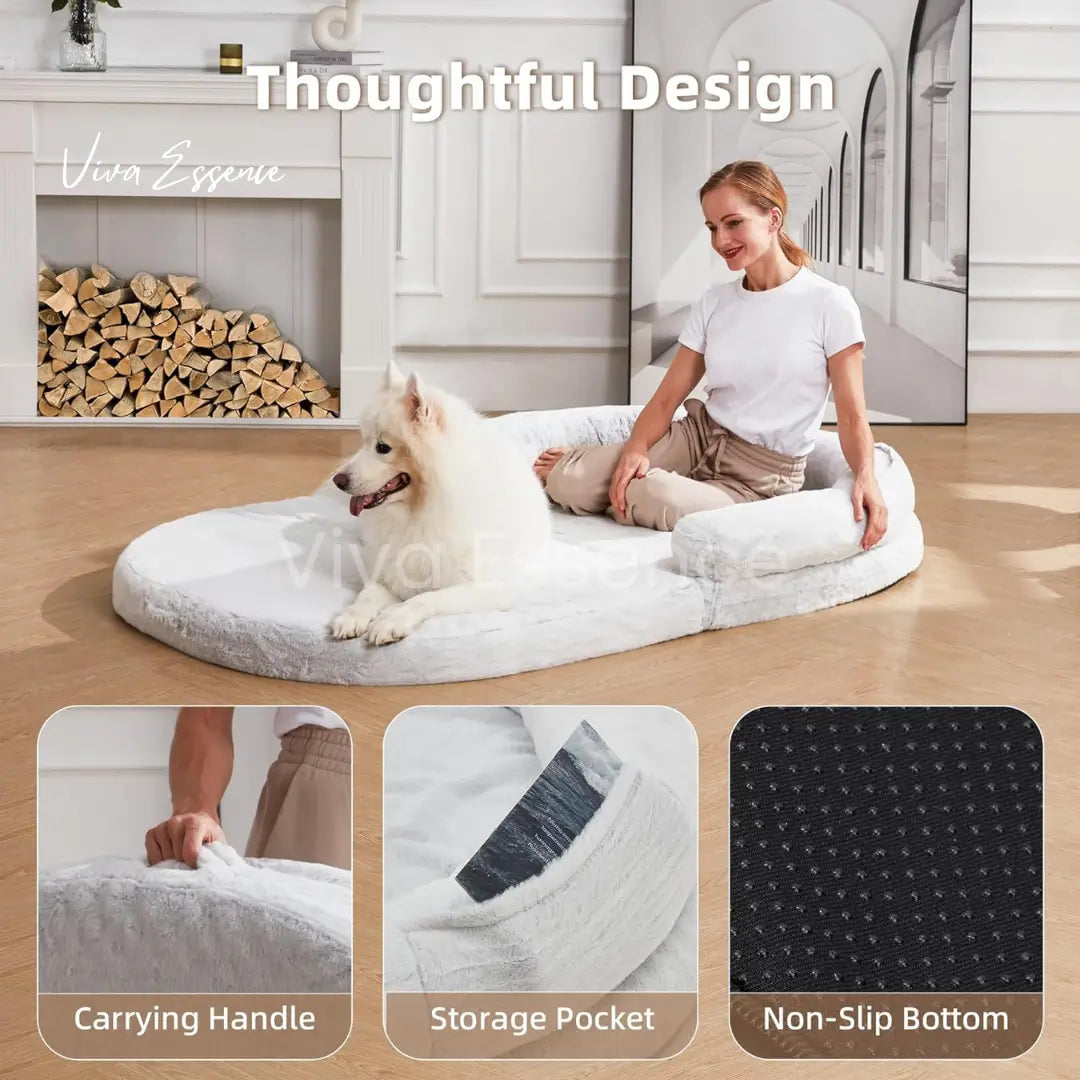 Plush bolstered sides on this calming dog bed offer secure, anxiety-relieving rest for pets - vivaessencepet