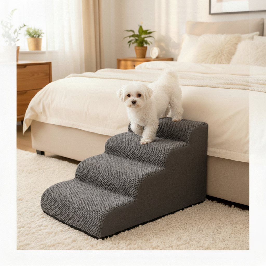 AuraEase™ Safety Pet Steps for Bed & Couch - Gray 4 Steps -Viva Essence Pet