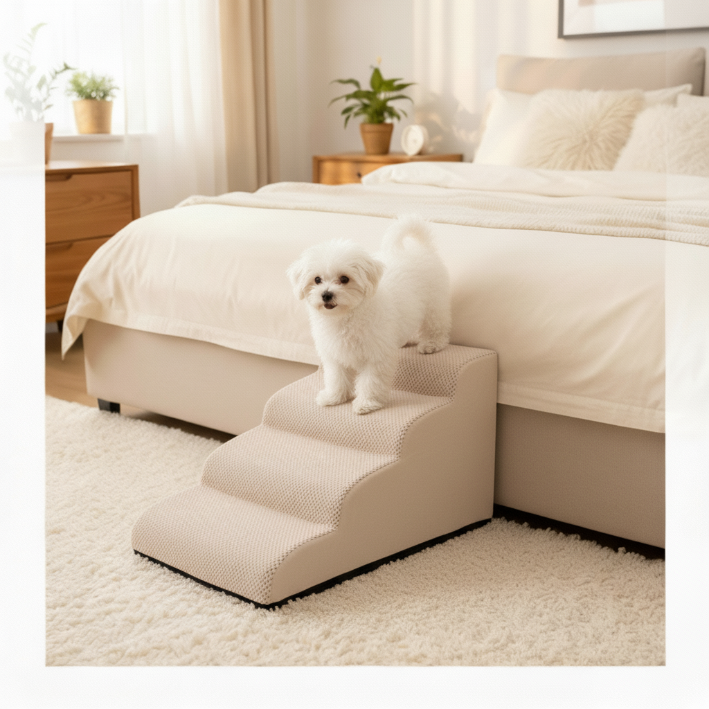 Removable machine-washable cover on soft pet steps for easy home cleaning - vivaessencepet