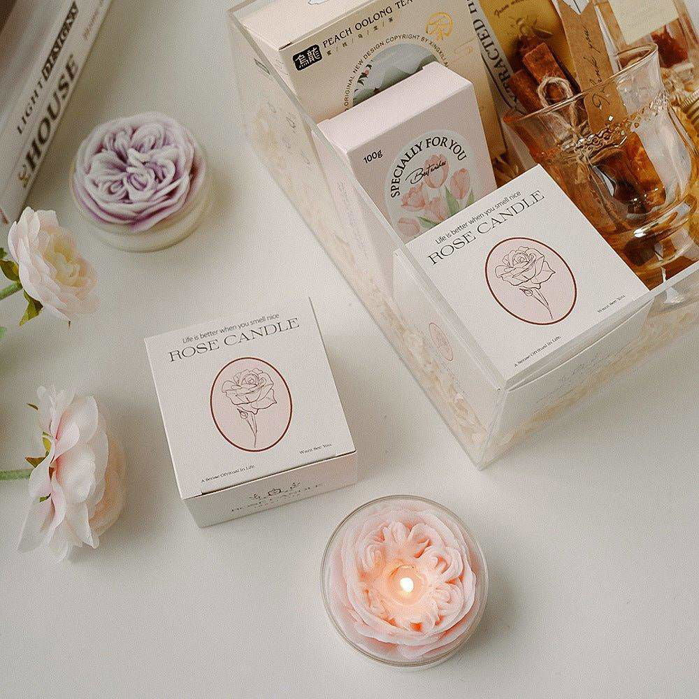 Hand-poured rose design candle crafted from a clean-burning soy wax and paraffin blend - vivaessencepet