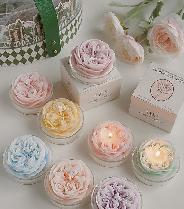 Elegant floral aromatherapy candle gift set featuring hand-poured pastel rose designs - vivaessencepet