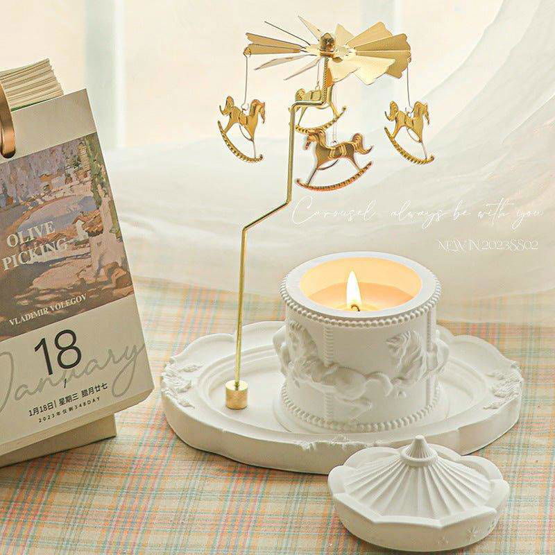 Enchanting carousel rotating soy candle with a vintage design for elegant home decor - vivaessencepet