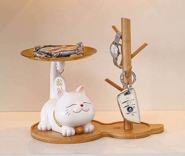 Charming Lucky Cat Resin Key Holder Tray - Home Decoration and Gift - Viva Essence