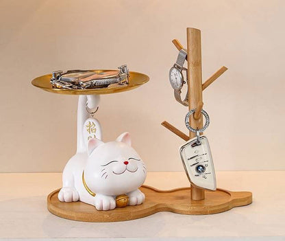 Charming Lucky Cat Resin Key Holder Tray - Home Decoration and Gift - Viva Essence