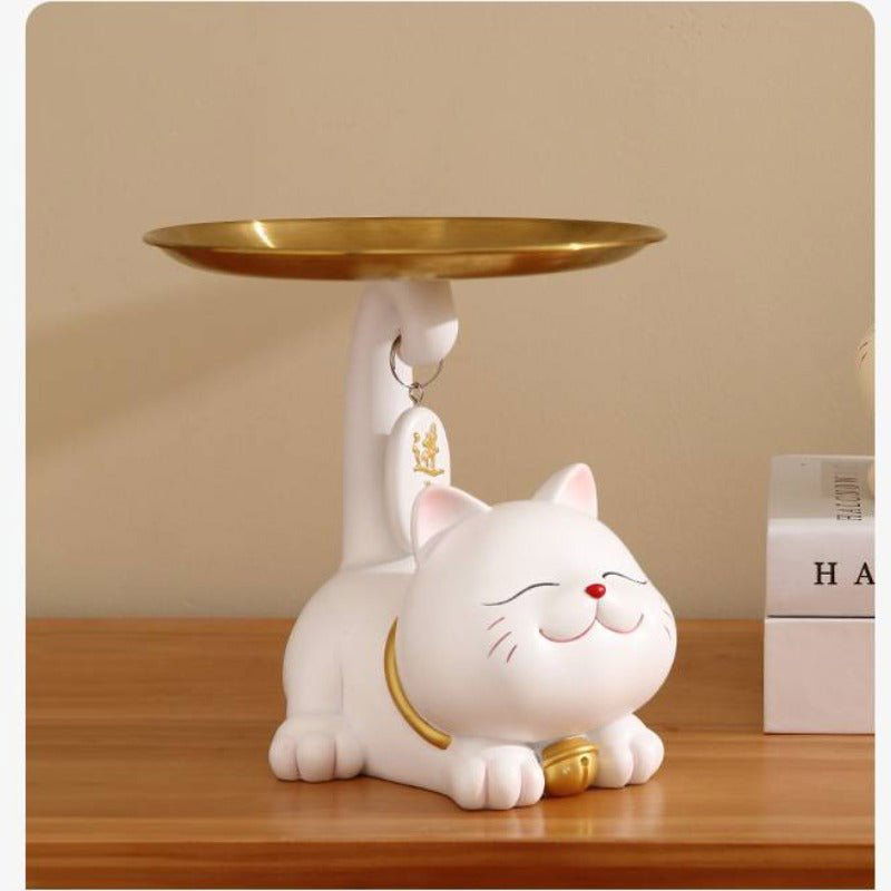 Charming Lucky Cat Resin Key Holder Tray - Home Decoration and Gift - Viva Essence