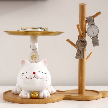 Charming Lucky Cat Resin Key Holder Tray - Home Decoration and Gift - Viva Essence