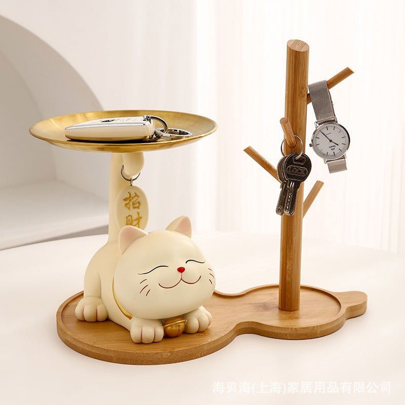 Charming Lucky Cat Resin Key Holder Tray - Home Decoration and Gift - Viva Essence