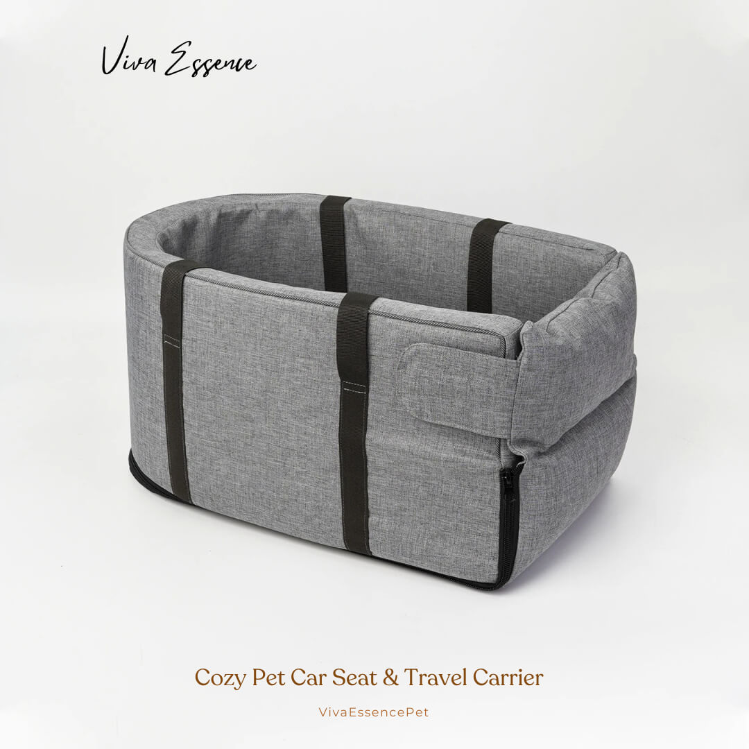 Cozy Pet Car Seat & Travel Carrier - Safe & Comfy Journeys - Gray Viva Essence