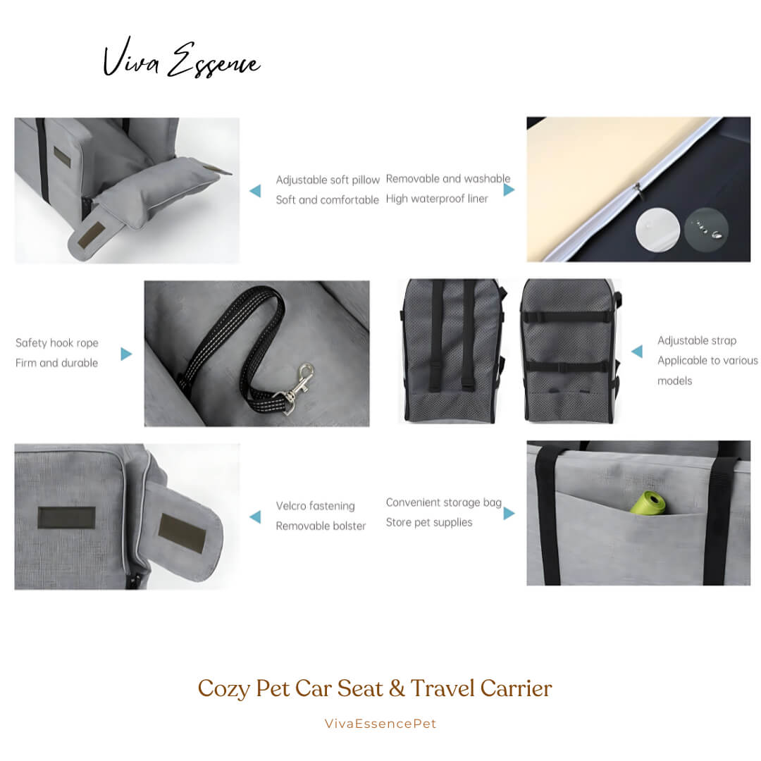 Cozy Pet Car Seat & Travel Carrier - Safe & Comfy Journeys - Viva Essence