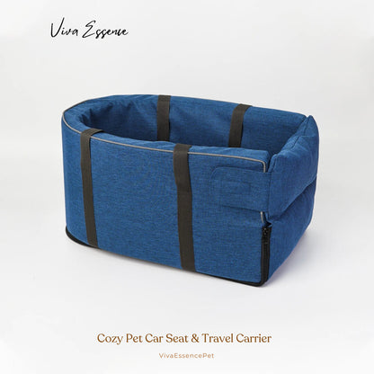 Cozy Pet Car Seat & Travel Carrier - Safe & Comfy Journeys - Blue Viva Essence