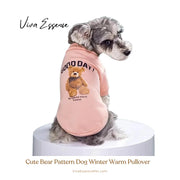 Pink cozy bear hug dog sweater for small breeds, featuring a cute bear pattern and soft plush fabric - vivaessencepet