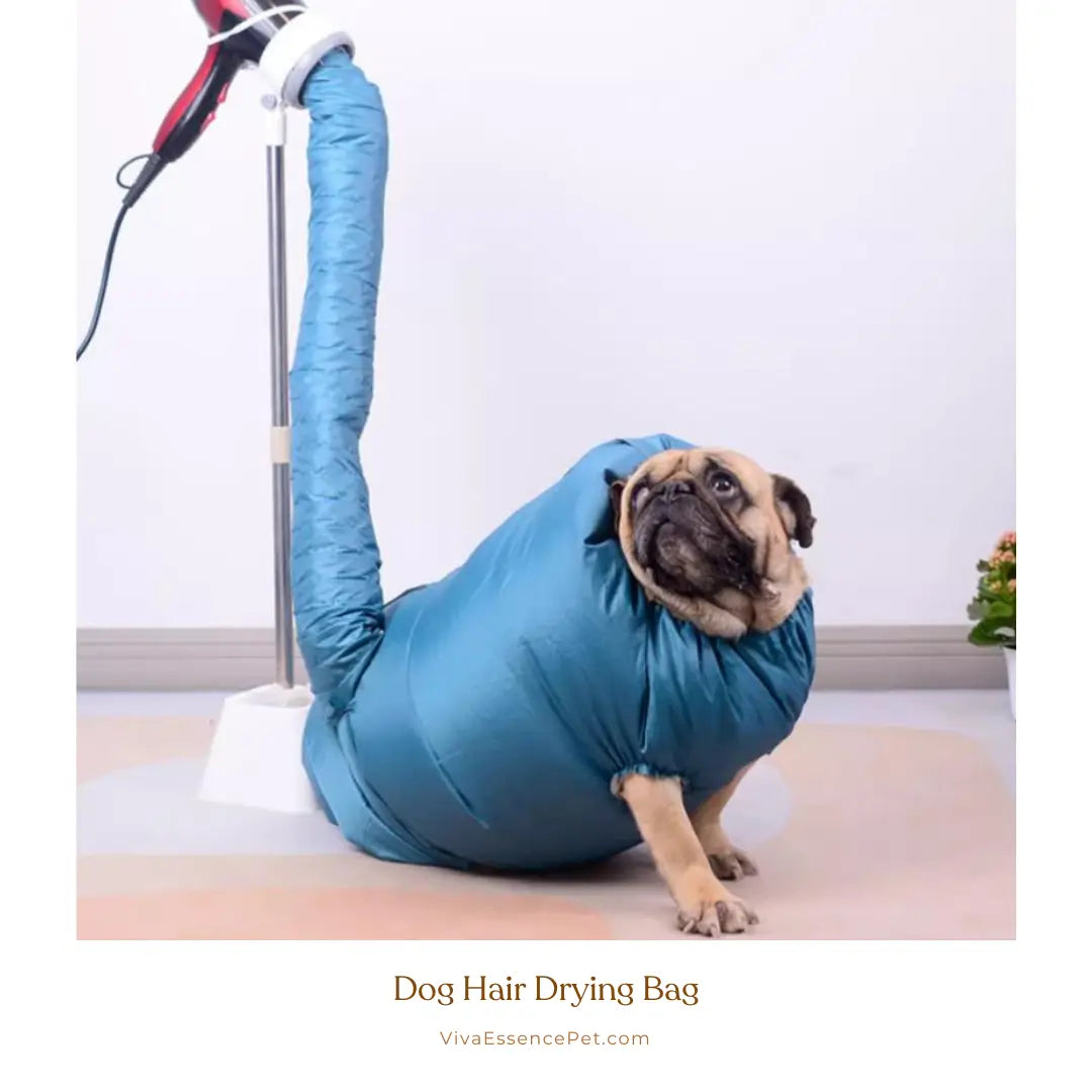 SwiftDry pet drying bag in use, containing a clean dog post-bath to prevent water-splashed walls - vivaessencepet