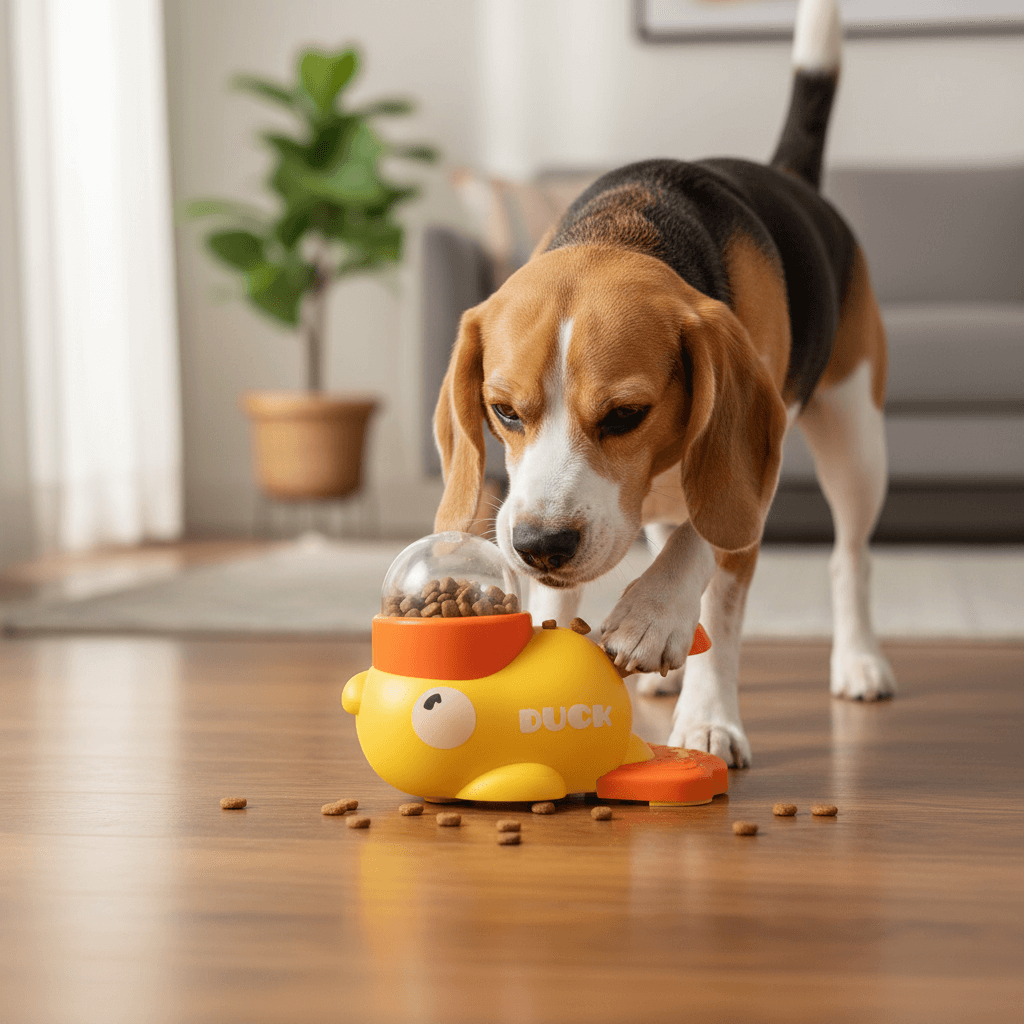 Interactive puzzle feeder toy for dogs and cats with duck food-play design - vivaessencepet