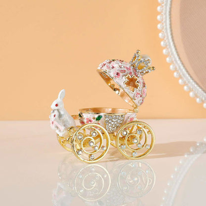 Enchanted Carriage Trinket Box: Blossom Bunny Fairy-Tale Keepsake, Hand-Painted - Viva Essence