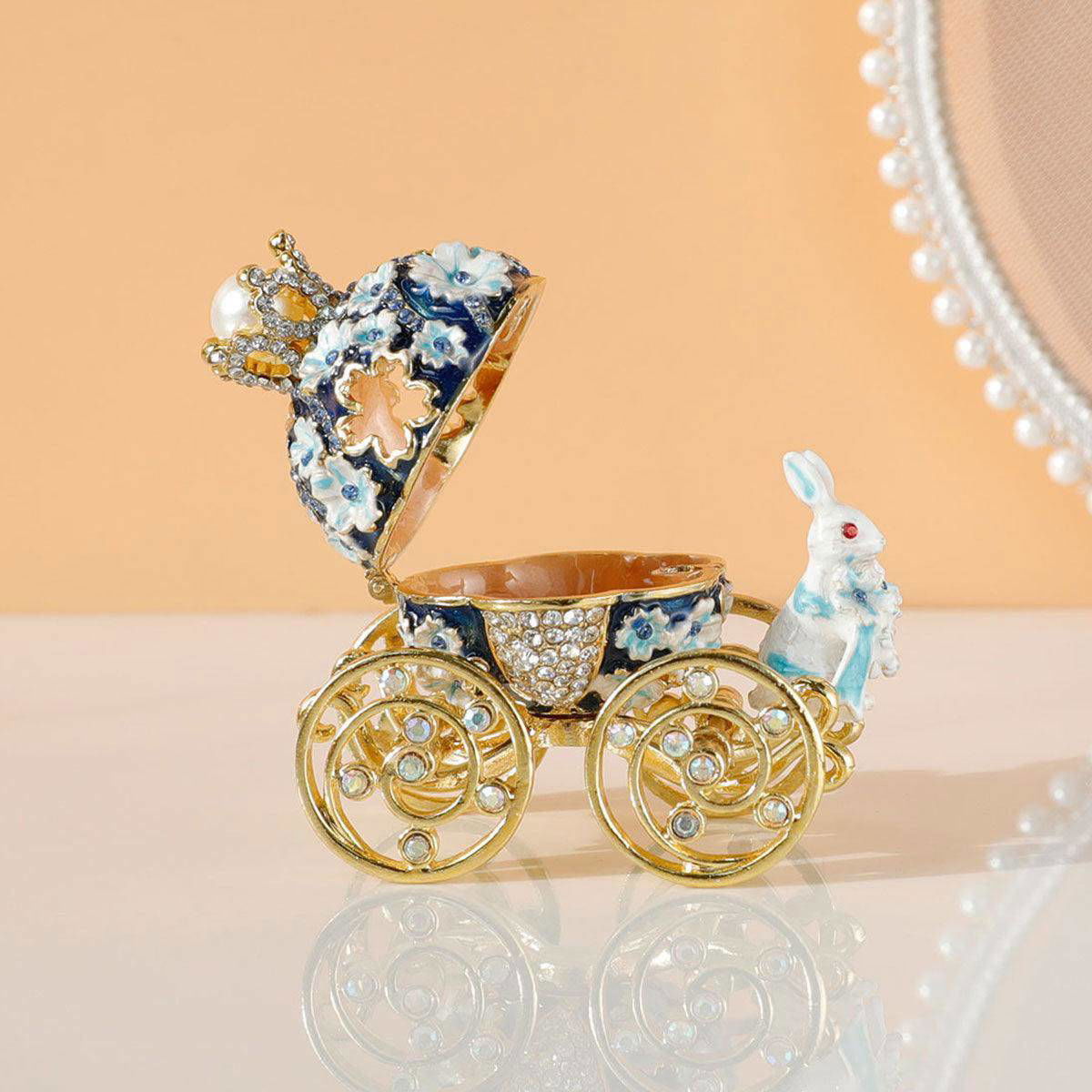 Enchanted Carriage Trinket Box: Blossom Bunny Fairy-Tale Keepsake, Hand-Painted - Viva Essence