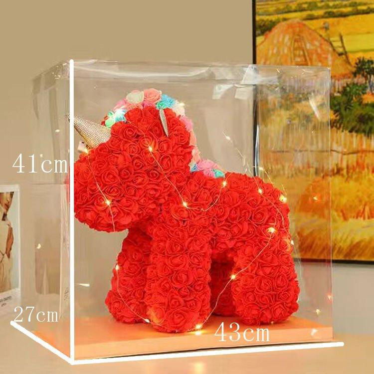 Enchanted Eternal Rose Unicorn Sculpture - Red Unicorn Viva Essence