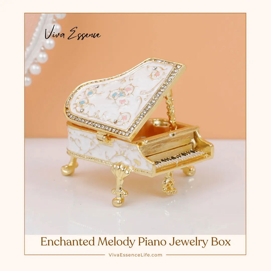 Elegant piano jewelry box in smooth lacquered wood, perfect for vintage dresser decor - vivaessencepet