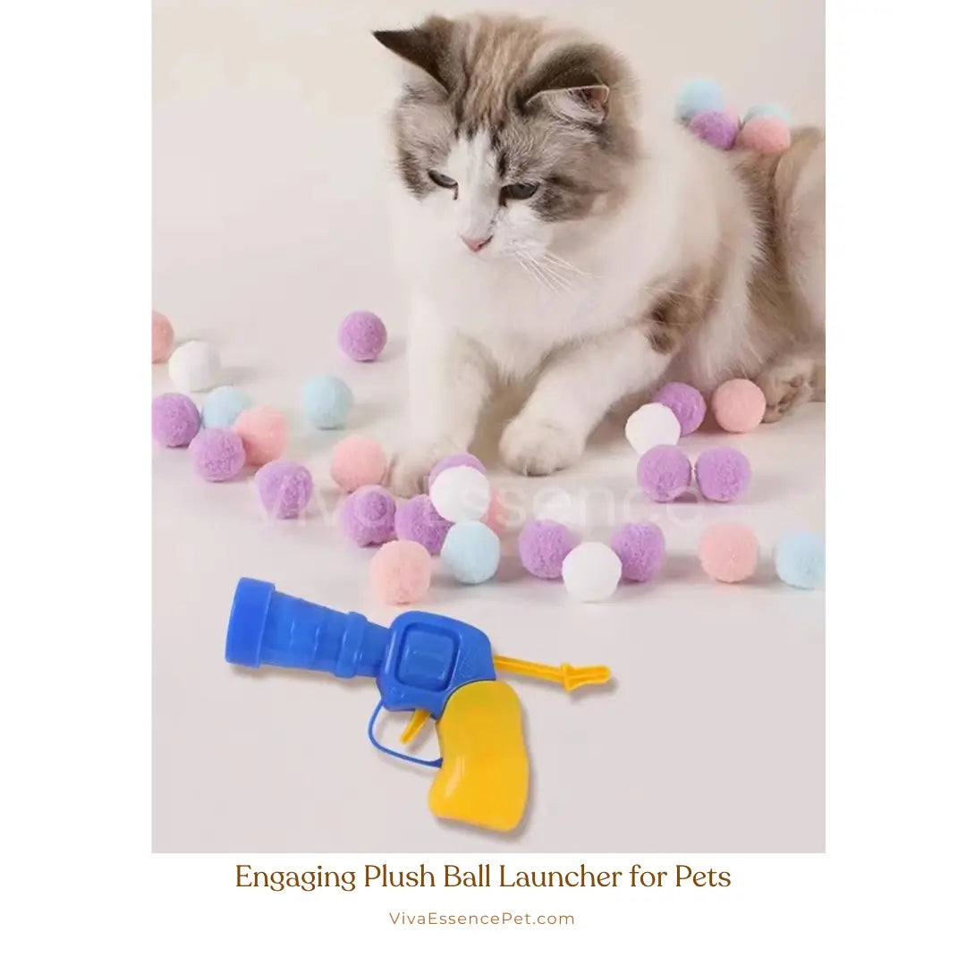 Playful plush ball launcher for cats built for indoor chase and pounce play - vivaessencepet