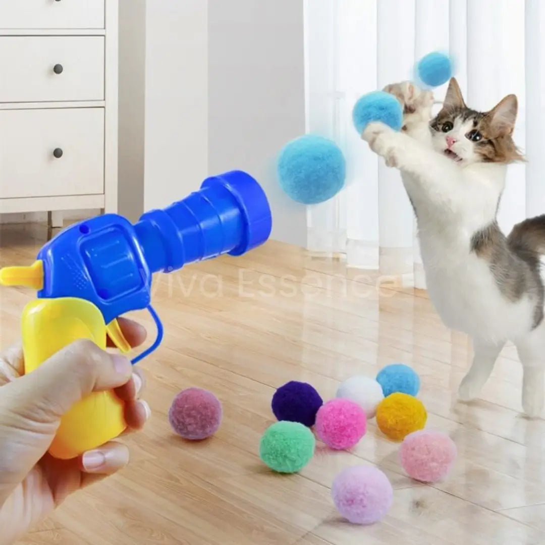 Soft plush balls for cat batting and pounce games with the launcher set - vivaessencepet