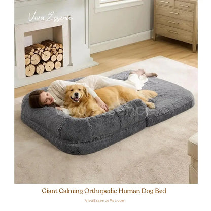 Giant Calming Orthopedic Human Dog Bed, Plush Faux Fur - Viva Essence