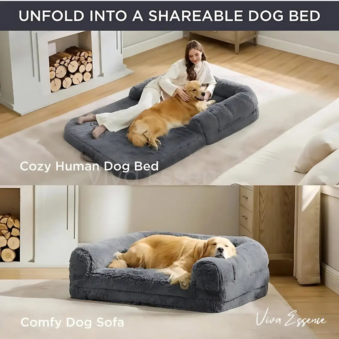 Large dog bed for humans measuring 72 by 48 inches, offering ample room to relax and bond with your pet - vivaessencepet